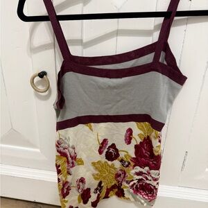 KENZO, Floral Strappy Tank Top Cami in Gray and Burgundy, Sz Large